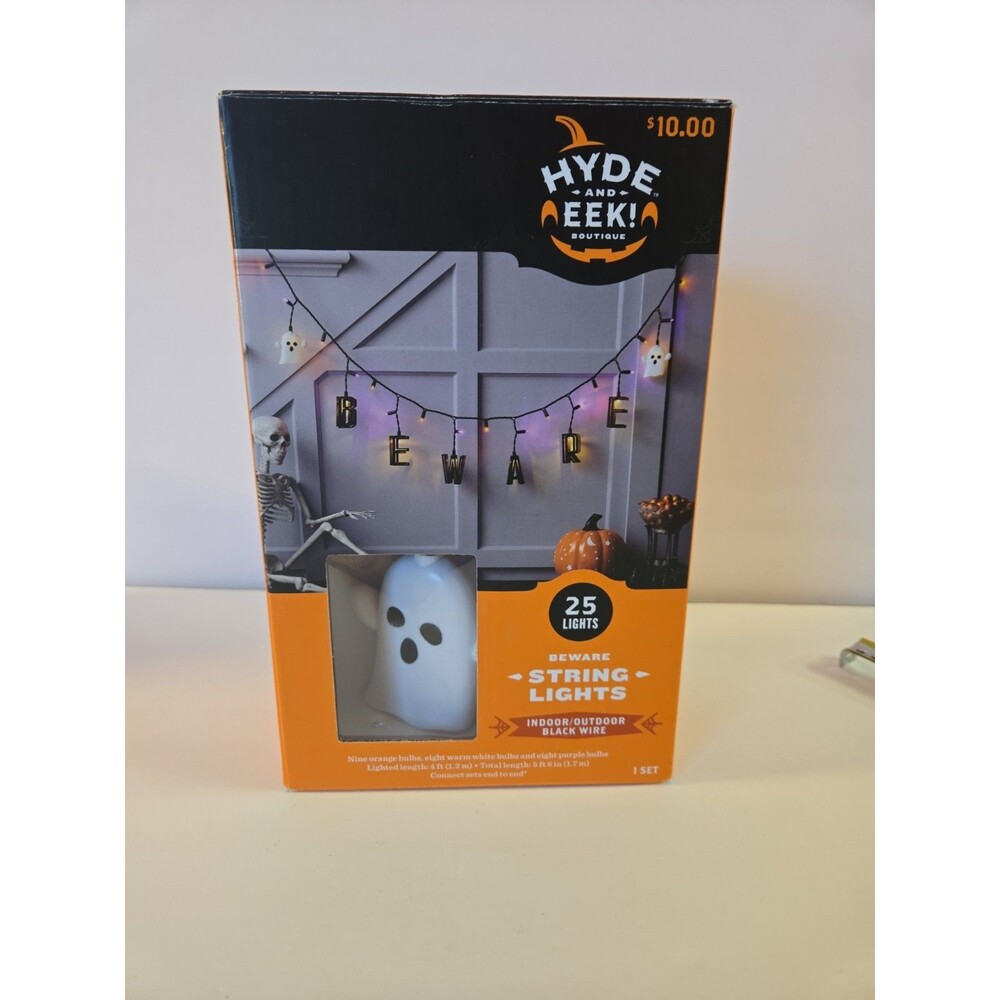 Hyde & Eek 25ct LED String Lights Beware Ghosts Orange Purple Halloween Garland